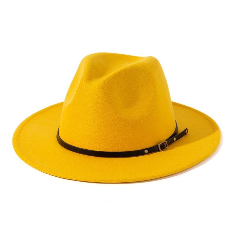 Lisianthus Women Belt Buckle Fedora Hat (Yellow) - Image 1